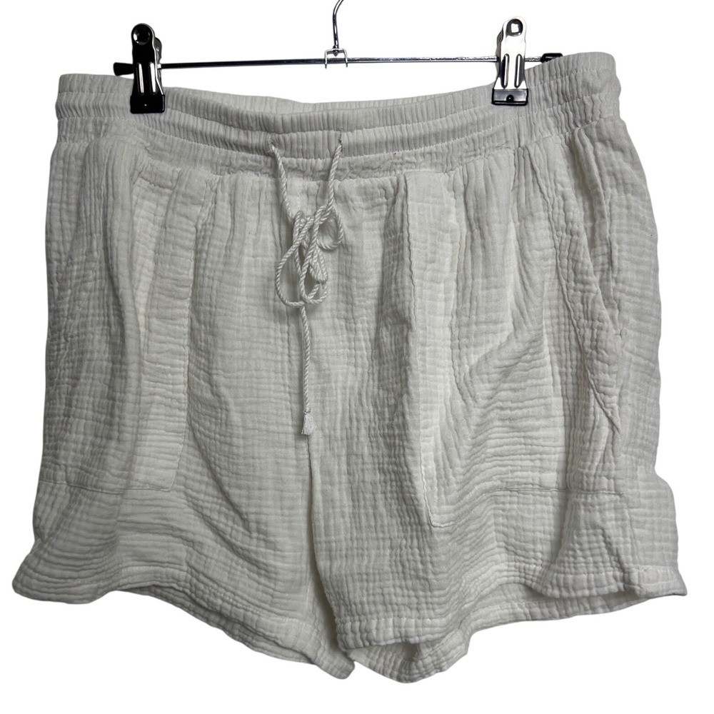 Royalty For Me Womens White Cotton Gauze Drawstring Shorts M Minimalist Beahwear